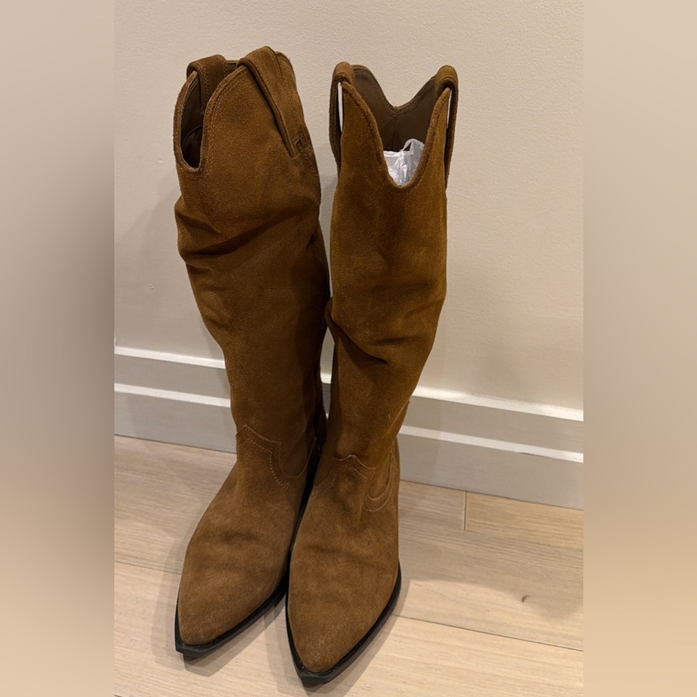 Zara Brown Suede Cowboy Boots